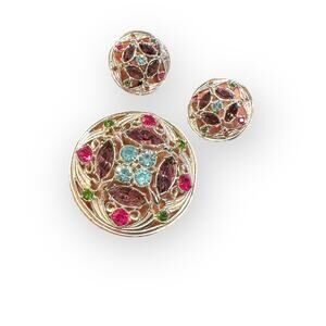 Sarah Coventry Vintage Springtime Rhinestone Earrings and Brooch Jewelry Set